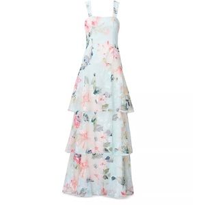 Aidan Mattox Floral Embroidered Tiered Gown